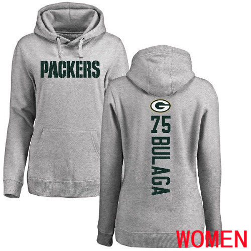 Green Bay Packers Ash Women #75 Bulaga Bryan Backer Nike NFL Pullover Hoodie Sweatshirts->nfl t-shirts->Sports Accessory